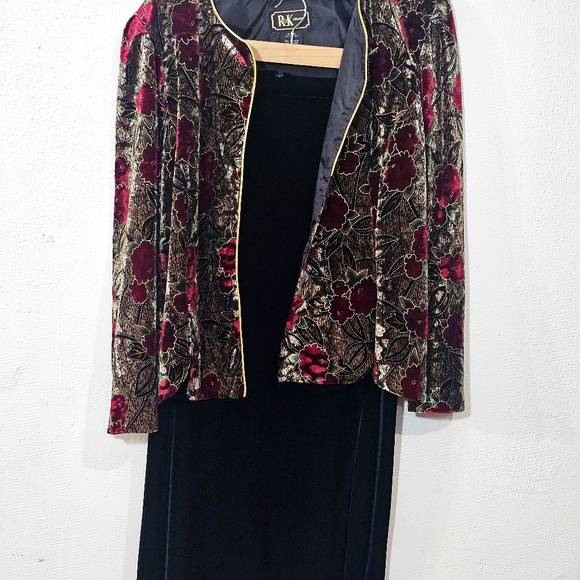 R&K Red and Black Floral Blazer And Skirt Velvet Boho Whinisigoth Vintage - Picture 4 of 15